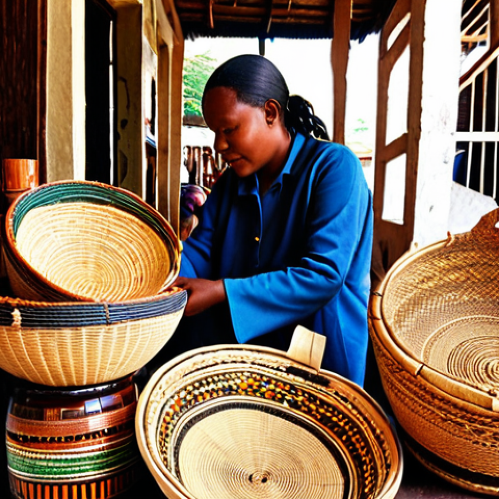 **

A vibrant, bustling Comorian marketplace filled with local artisans displaying their crafts – intricately woven baskets, wood carvings, and bottles of ylang-ylang oil. Tourists are interacting directly with the artisans, purchasing goods, and engaging in conversation. Focus on capturing the warmth and authenticity of the cultural exchange, highlighting the economic empowerment of the local community, especially women. Use natural lighting to emphasize the colors and textures of the crafts and the marketplace environment.

**