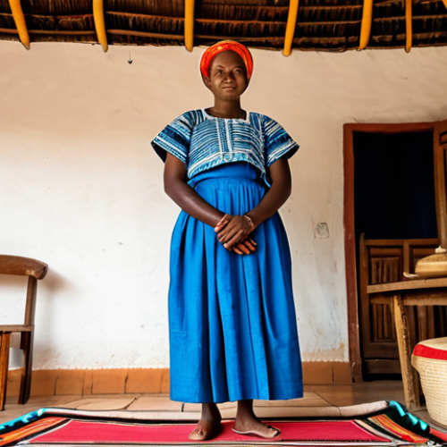 Home 17 Shiromani Presentation**
"A Comorian woman, fully clothed in a vibrant and elegant Shiromani, showcasing intricate embroidery and a beautifully arranged Salendza. She is standing in a modest pose within a traditional Comorian home setting with woven mats and handcrafted furniture visible in the background. The scene is lit with warm, natural light. Perfect anatomy, correct proportions, natural pose, well-formed hands, proper finger count. Safe for work, appropriate content, professional, modest, family-friendly. High-quality photography."
**