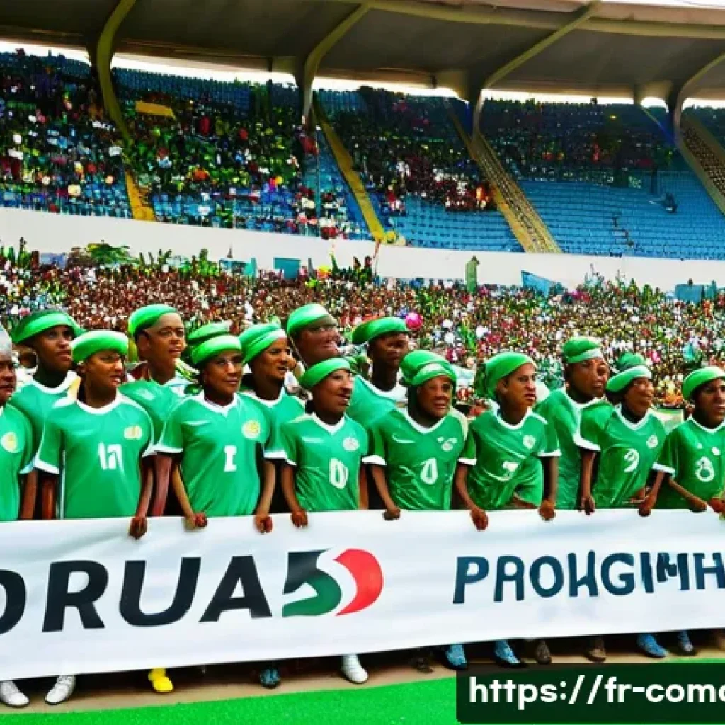 코모로 아프리카 축구 연맹 참여 - A vibrant scene at a newly renovated football stadium in the Comoros Islands during a lively daytime...