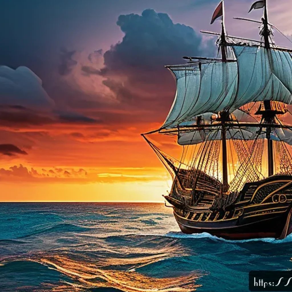 코모로 바스코 다 가마 탐험 이야기 - A detailed 16th-century Portuguese caravel sailing near the Comoros Islands under a dramatic sky, sh...
