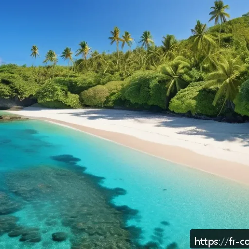 코모로 리조트와 해변 비교 - A serene, secluded white sand beach on the Comoros islands, bordered by crystal-clear turquoise wate...